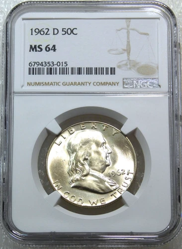 1962-D Franklin Half Dollar NGC MS64 90% FBL Frosty Just Graded New Holder U296H
