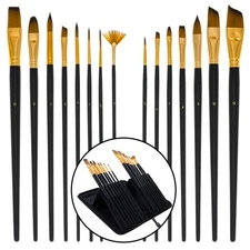 U.S. Art Supply 15 Piece Artist Paint Brush Zippered Nylon PopUp Storage Case