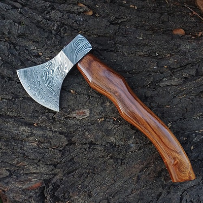 #ad CUSTOM HAND FORGED DAMASCUS STEEL VIKING HATCHET SMALL CAMPING AXE $39.99