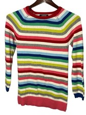 Lands' End Girl's Colorful Rainbow Fun Stripe Knitted Jumper Sweater - M/10-12