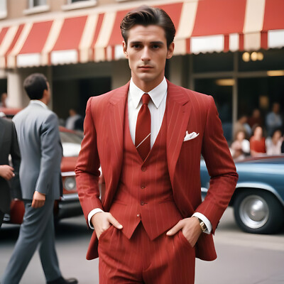 Men's Pin Stripe 3 Piece Suit Slim fit One Button Business Office Striped Suit