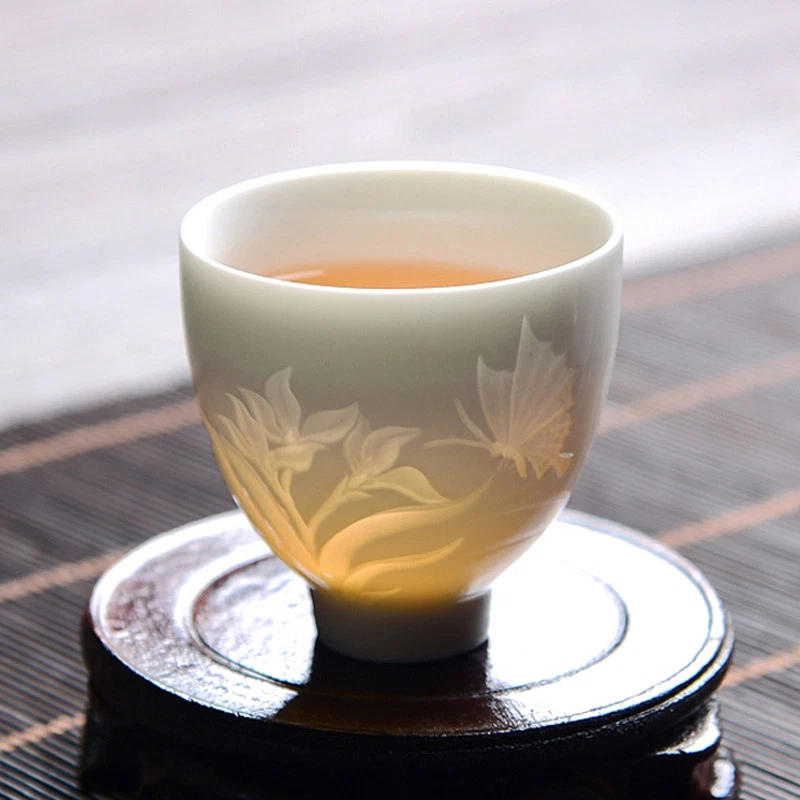 xícara de chá popular na China esculpida à mão porcelana xícara de chá sombra xícara de chá presente - Imagem 2 de 4