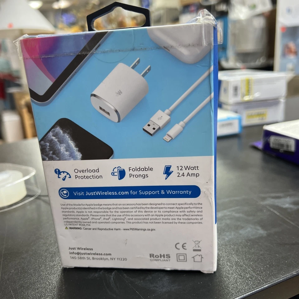 Cargador de pared Just Wireless de 12 W con cable USB a iPhone de 5 pies - USADO Foto 2 de 3