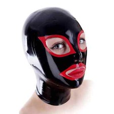 Latex Hood Back Zipper Rubber Mask with red trims latex party hood