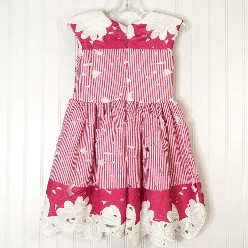 Vestido Halabaloo Niñas Calce Y Acampanado Rosa Blanco Rayas Floral Corte Forrado 6 Foto 2 de 3