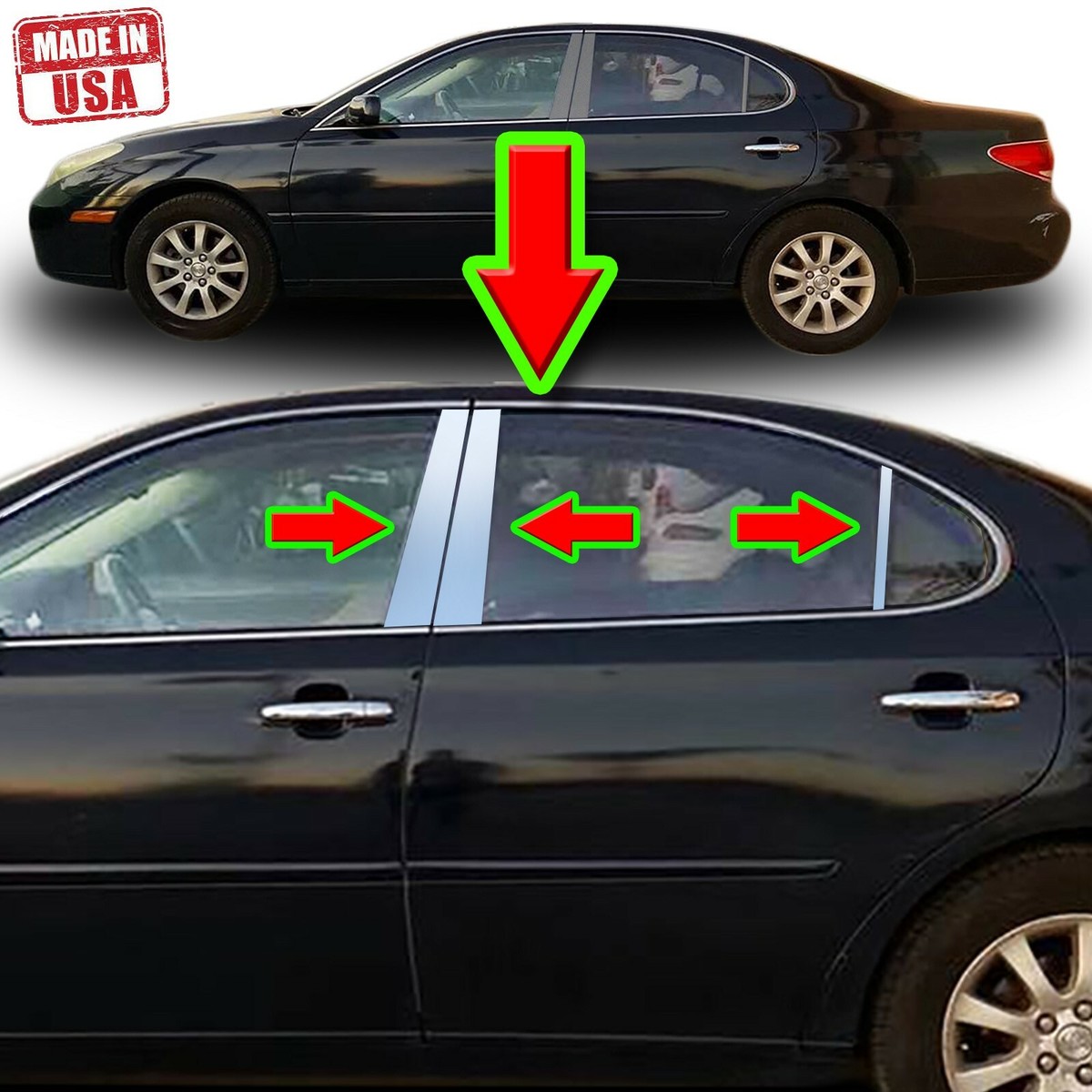 6-Piece Chrome Pillar Post Cover Set For Lexus ES 2002-2006 – Mirrored Finish, Easy DIY Install - View #4