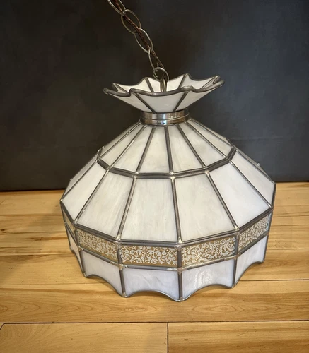 Vintage Tiffany Style Stained Slag Glass Hanging Ceiling Light Fixture Pub Lamp