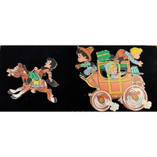 Vintage 1958 The Dolly Toy Co. Cowboy Stagecoach Nursery wall plaque 2 piece