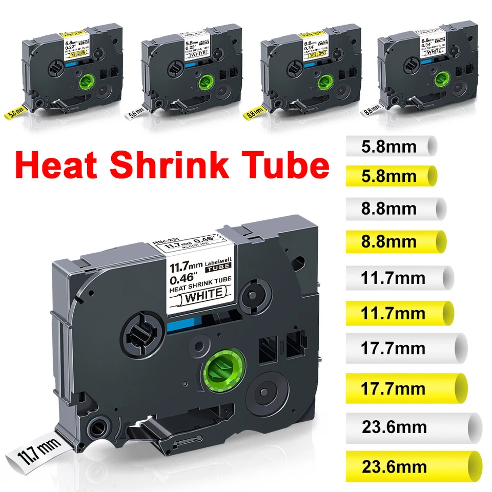 Schrumpfschlauch Kompatibel mit Brother P-Touch HSe-211 231 241 weiß Gelb 2:1