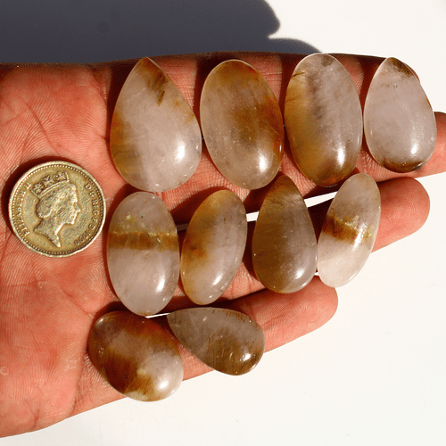 10 Pcs Natural Cacoxenite Rutilated Quartz 24.4mm-32mm Cabochon Loose Gemstones - Picture 16 of 17