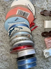 Vintage And Modern Lot of 12 Spool of Ribbon Variety Colors Brands plus scraps