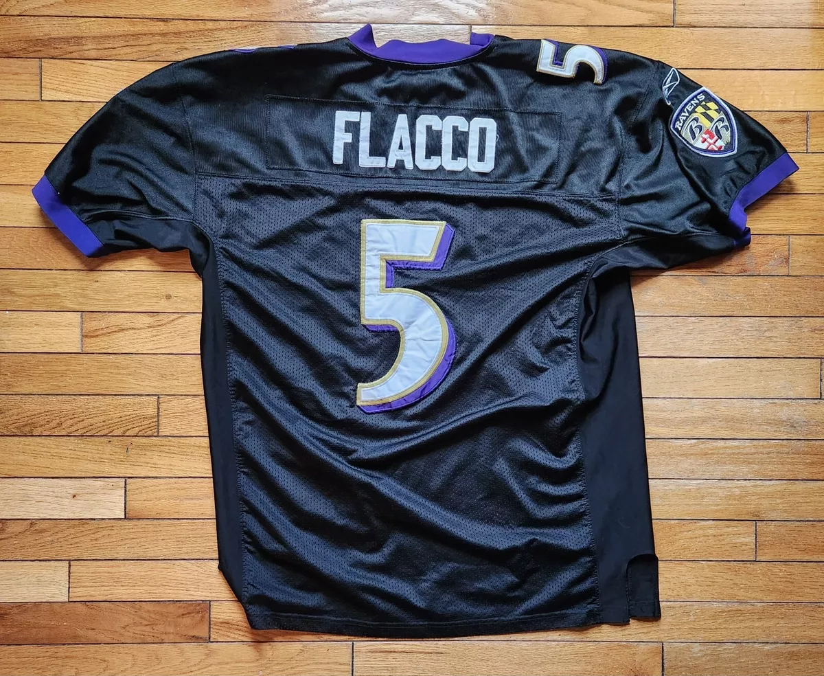 Joe Flacco 5 Reebok Black Jersey On Field NFL Baltimore Ravens