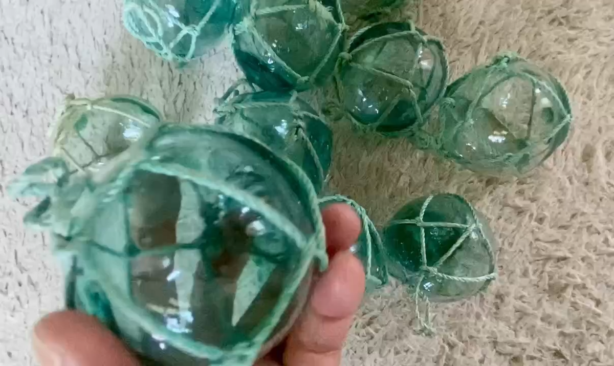 Vintage Japanese Glass Fishing Floats Set Hokkaido, 10 pcs with