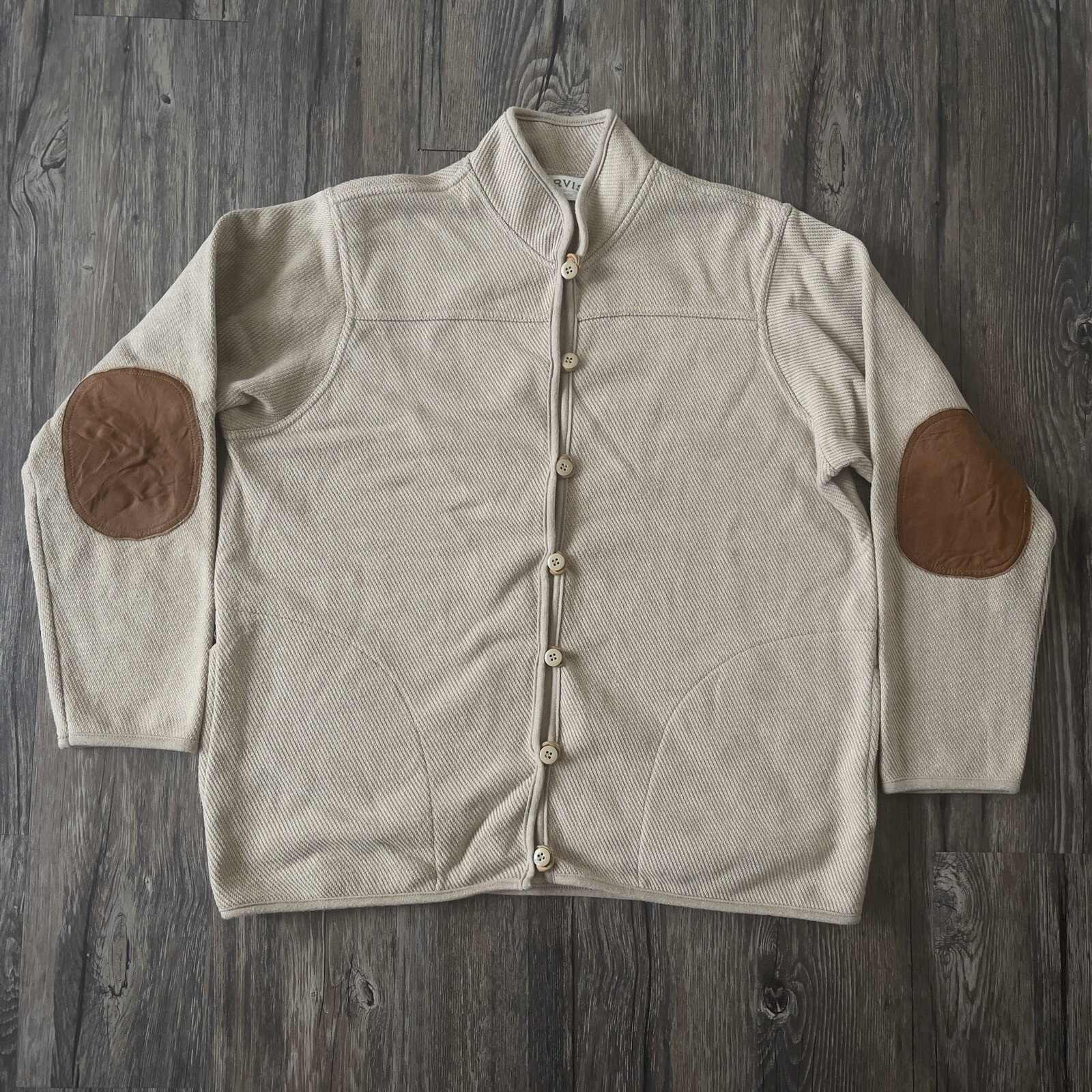 Orvis Leather Trim Button Down Jacket Sweater Lea… - image 2