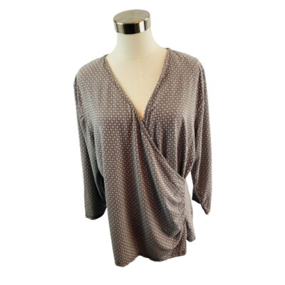 2X Talbots Faux Wrap Print Top Shirt Pullover Soft Knit