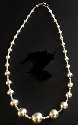 AIL WIRE-STRUNG GRADUATED MULTI-SZ SS 925 BEADED NECKLACE-20g-MINT