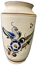 Tonala Mexico Folk Art Vase Bird Signed Gardiel Tonala Pottery Stoneware Vase