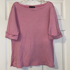   Ralph Lauren Women  s L Shirt Pink Striped Pullover Boat Neck 3/4 Sleeve  