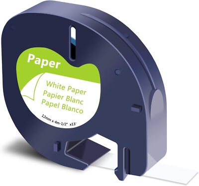 Compatible Dymo LetraTag Refill 91330 White Paper Label Tape 12mm 1/2'' LT-100H