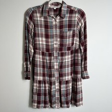 Ann Taylor Loft Petites Button Front Plaid Dress-Tiered-Rayon-XSP