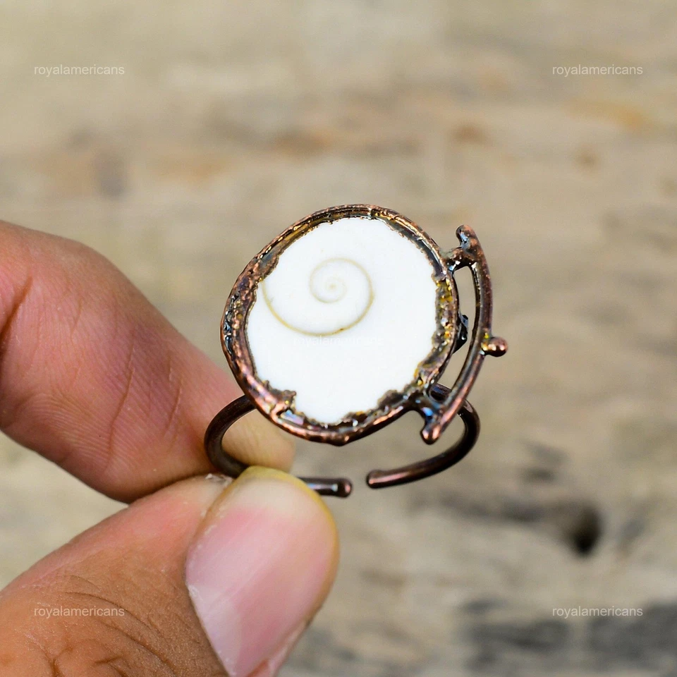 Venta Día de la Madre Shiva Ojo Concha Piedras Preciosas Electroformado Anillo Solitario Cobre Foto 4 de 4