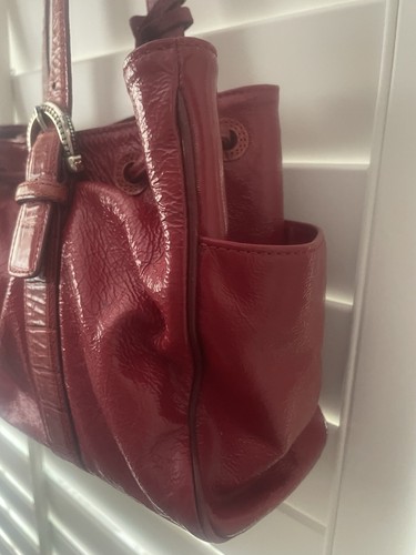 BRIGHTON RED Shoulder + DUST BAG Pebble Croc Patent Leather Drawstring, 2 Straps - Picture 9 of 24