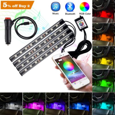 4 Pcs 36 LEDs Car Atmosphere Lamp App Remote Control RGB LED Strip Lights