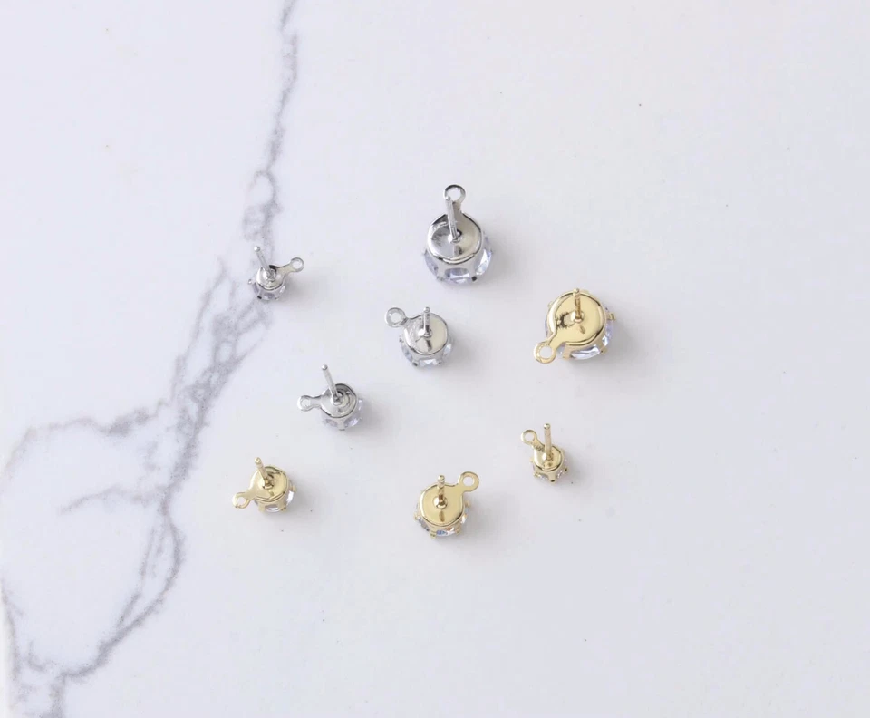 Pendiente redondo pavé de circonitas cúbicas de 10 piezas, pendiente redondo de circonita cúbica, poste de oreja de circón Foto 3 de 4