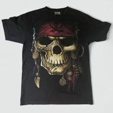 Vintage y2k Pirate Skull large graphic ODM t Shirt - size Large Caribbean