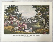 Vintage 1952 Currier & Ives "The Four Seasons Of Life: Childhood Art Print