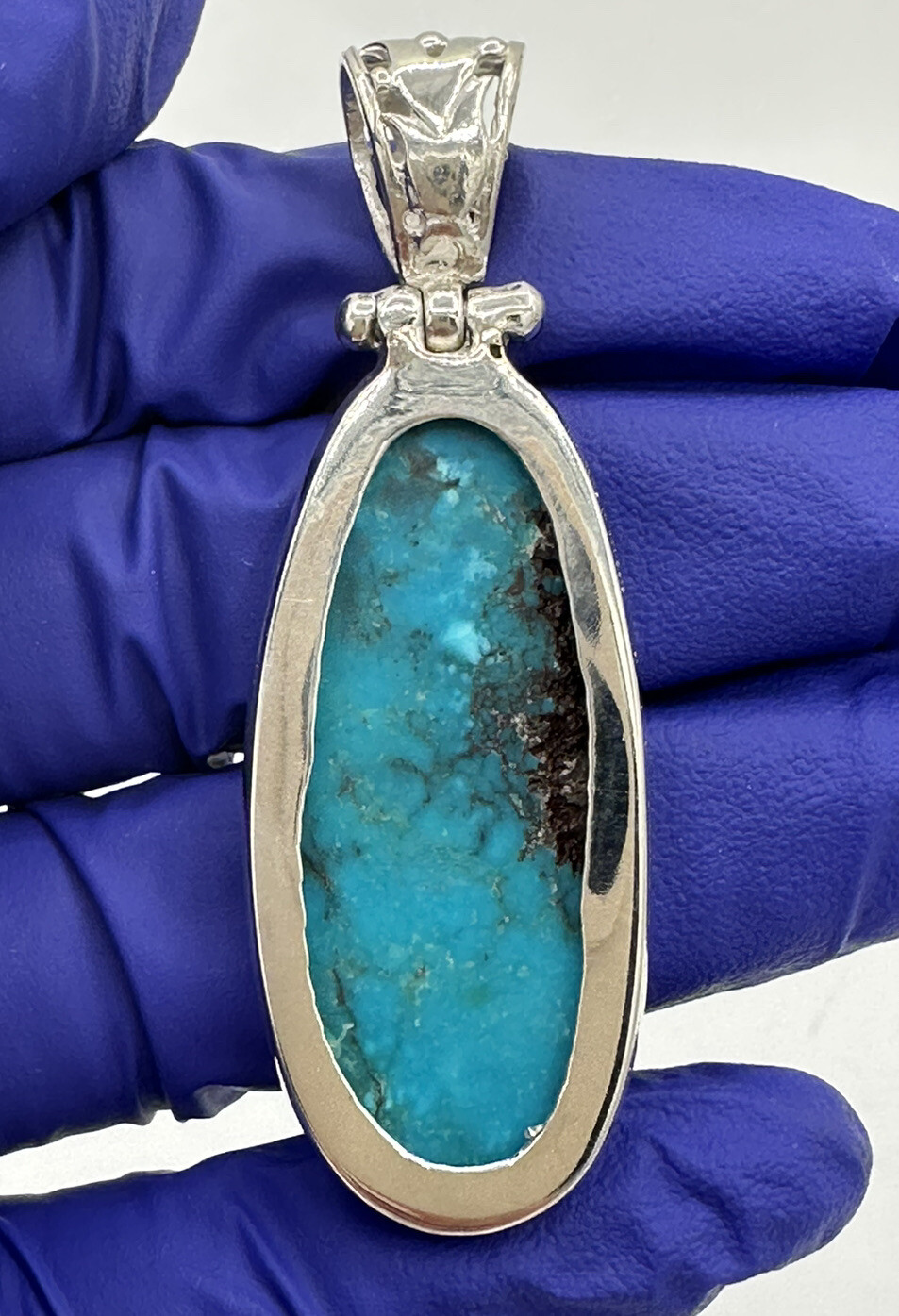 Unique Solid Sterling Silver 925 Long Oval Blue T… - image 6