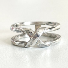 Vintage 925 Sterling Silver Modernist X Design Wide Band Ring Size 7.75