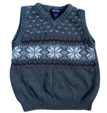 Grandpas Vest Fair Isle Knit Cotton Sz 3T Sweater Boys Grey White Cherokee