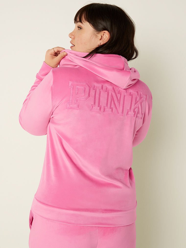 Victoria's Secret PINK VELVET VELOUR FULL-ZIP Hoodie Logo Victoria's Secret PINK VELVET VELOUR FULL-ZIP Hoodie Logo