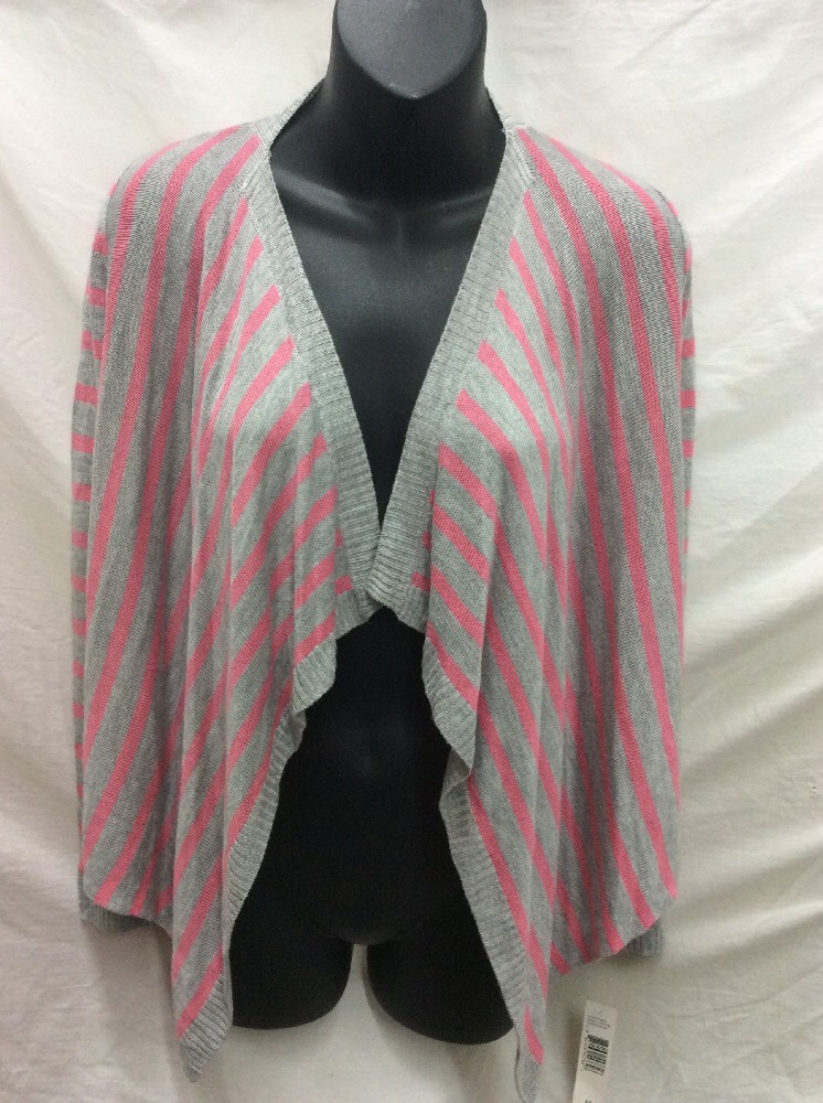 Girls Medium DKNY Cardigan Gray & Pink Striped NWT eBay