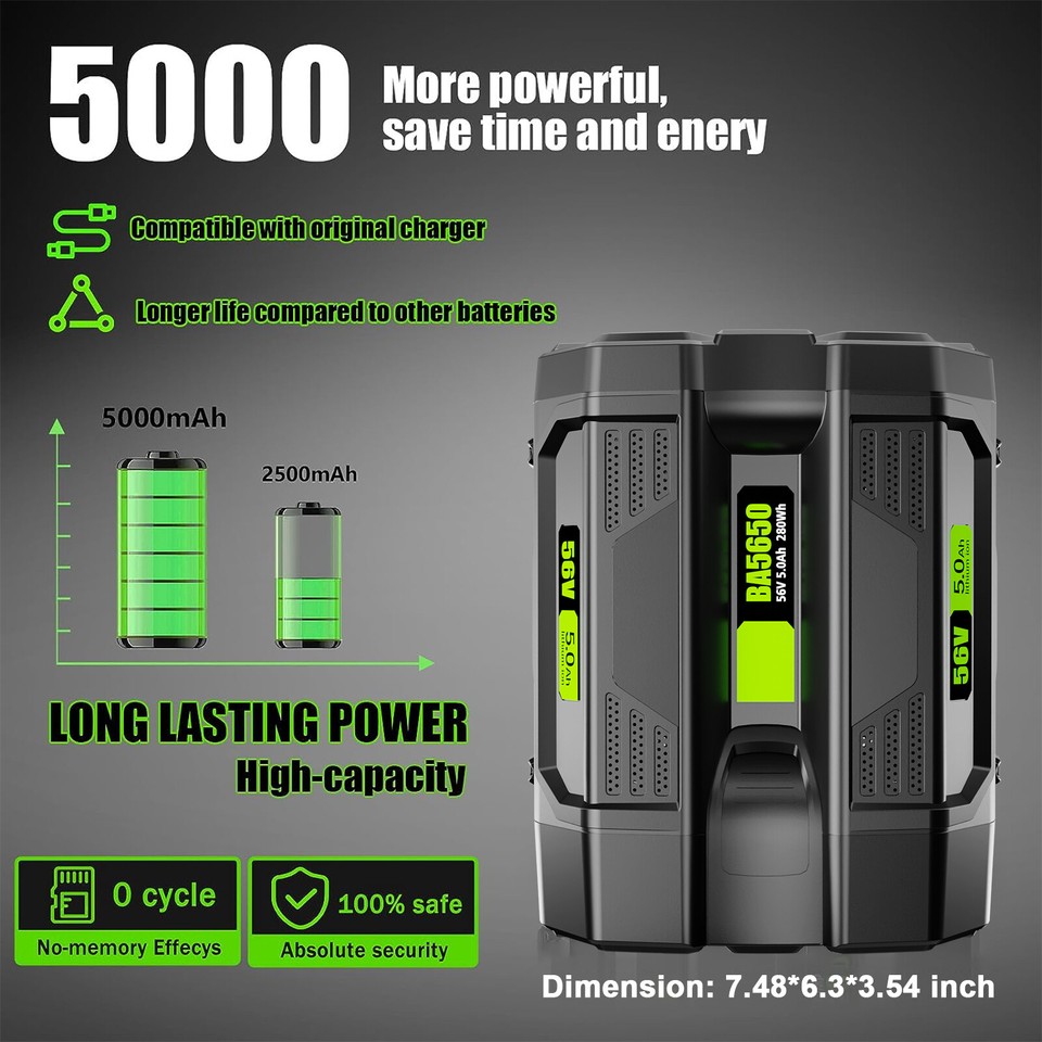 EGO 56V 5.0Ah Replacement Battery – Fits BA2800, BA1400 & More – 5-Year Warranty