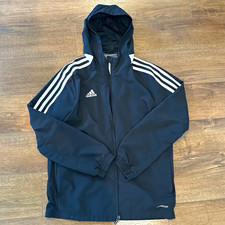 adidas AEROREADY Track Jacket Full Zip Hooded Pockets Black/White Teen M