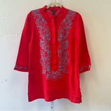 NWOT Brooks Brothers Women’s Zac Posen Embroidered Linen Long Line Tunic Top 12