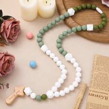 Baby Rosary Baptism Gift Silicone God Bless Kids Rosary with Cross Baptism Pa...