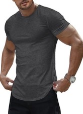 Mens Short Sleeve Casual Shirts Muscle Slim Fitted Fashion Shirt Crewneck Lon...