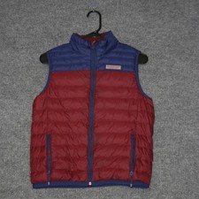 Vineyard Vines Performance Puffer Vest Boys L 16 Red Blue Down Insulated Puffer