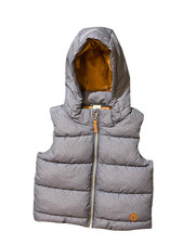 H M Vest Kid 2T Toddler Hooded Puffer Removable Hood Quilted Blue Gray Tan Lined