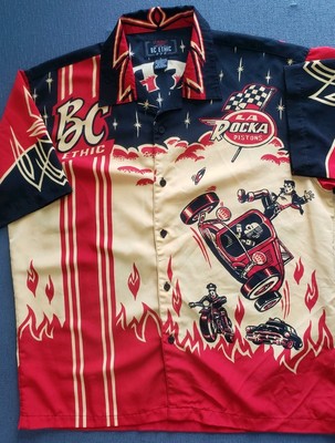LA ROCKA LONDON HOT ROD RUMBLE 柄シャツ VINTAGE BC Ethic La Rocka London Mens Large Shirt Hot Rod Rumble
