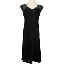 Komarov Large Black Sleeveless Crepe Lace Whimsigoth Witchy Dark Romance Dress