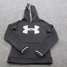 Under Armour Hoodie Youth Medium Black Cold Gear Pullover Sweatshirt Logo Boys