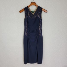 Lauren Ralph Lauren Cocktail Dress 4 Blue Lace Sequin Lined Party Wedding Midi