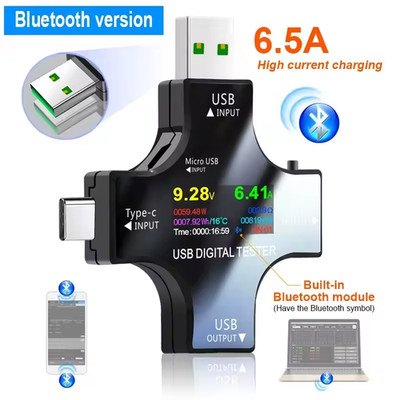 USB Tester Bluetooth USB-C USB-A PD QC Voltmeter Amperemeter OLED APP
