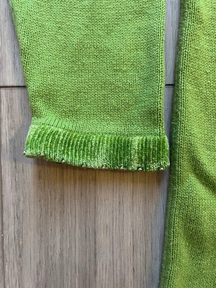 Vtg Quaker Factory Sweater Women S Green Sequin Beaded Christmas Santa Holiday - Image 4 of 4