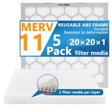 Air Filter - Furnace/HVAC, 20 x 20 x 1, MERV 11 - 5-Pack W/Reusable ABS Frame