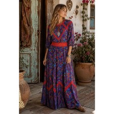Diane Freis OS Vintage 1980s Boho Flowy Maxi Dress Mixed Floral Pattern Romantic